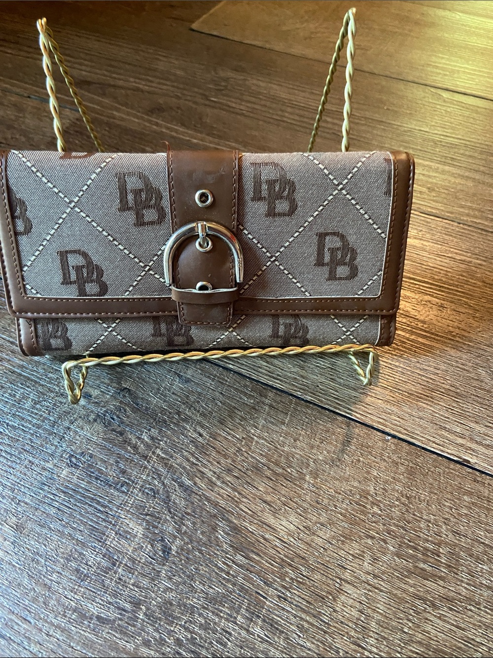 Dooney & Bourke Brown Signature Canvas Wallet with Buckle Detail